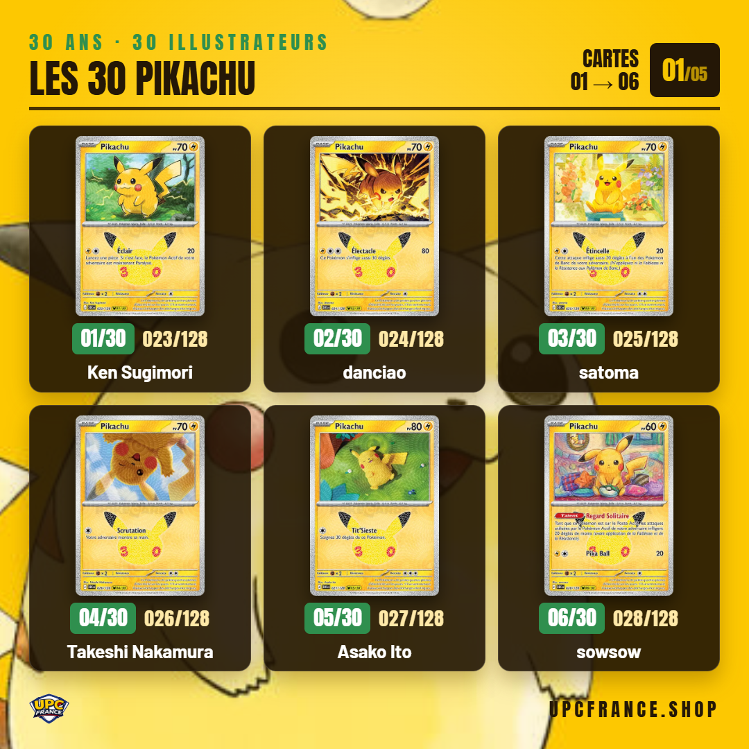 Les 30 Pikachu des 30 ans Pokémon : la liste complète