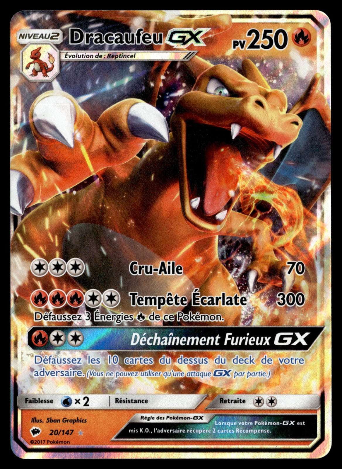 Dracaufeu GX  Ombres Ardentes 20 TBE 