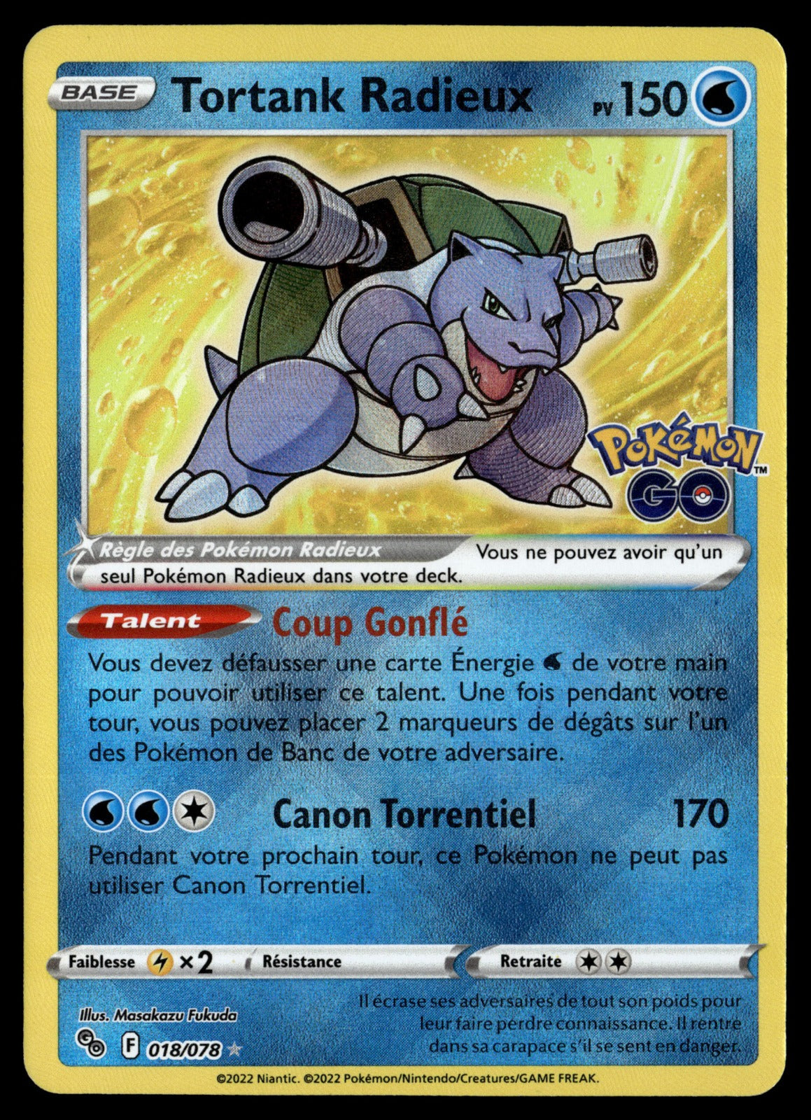 Tortank Radieux Radieux Rare Pokémon GO 018 NM