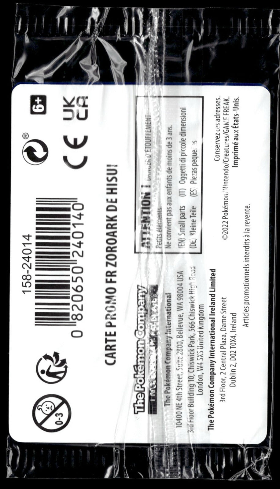 Zoroark de Hisui - Promo Gamestop (Back)
