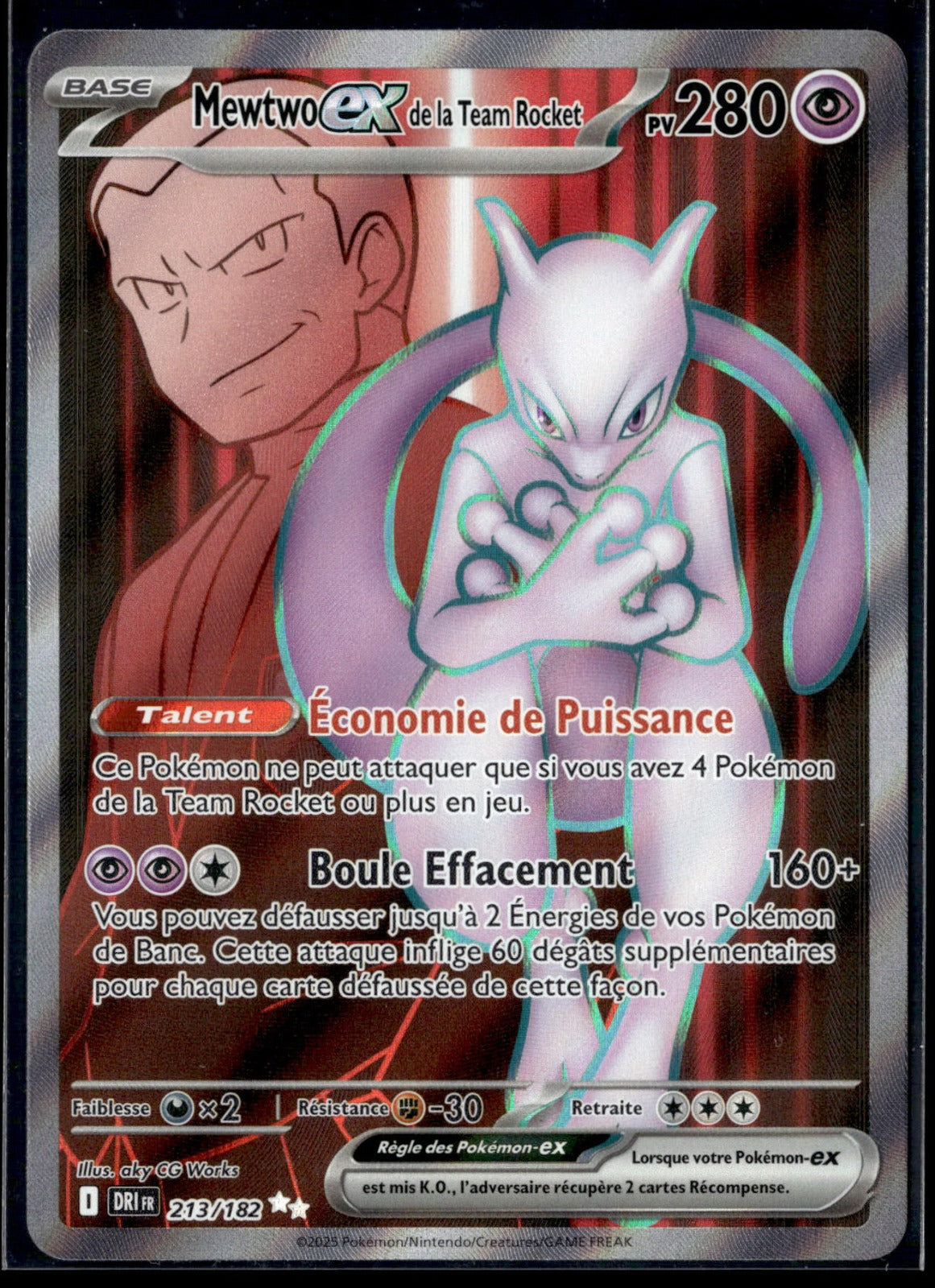Mewtwo-ex de la Team Rocket Ultra Rare Rivalités Destinées 213 NM