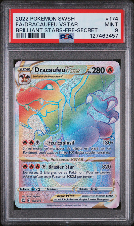Fa/Dracaufeu Vstar Pokemon Sword & Shield Brilliant Stars 174 NM PSA 9