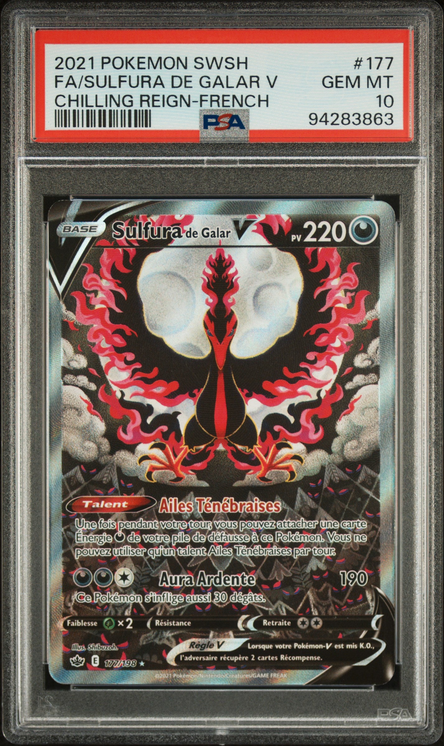 Sulfura De Galar V Pokemon Règne de Glace 177 NM PSA 10